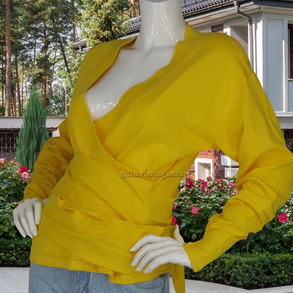 Vintage Gene Ewing Bright Yellow V Neck Wrap Top M